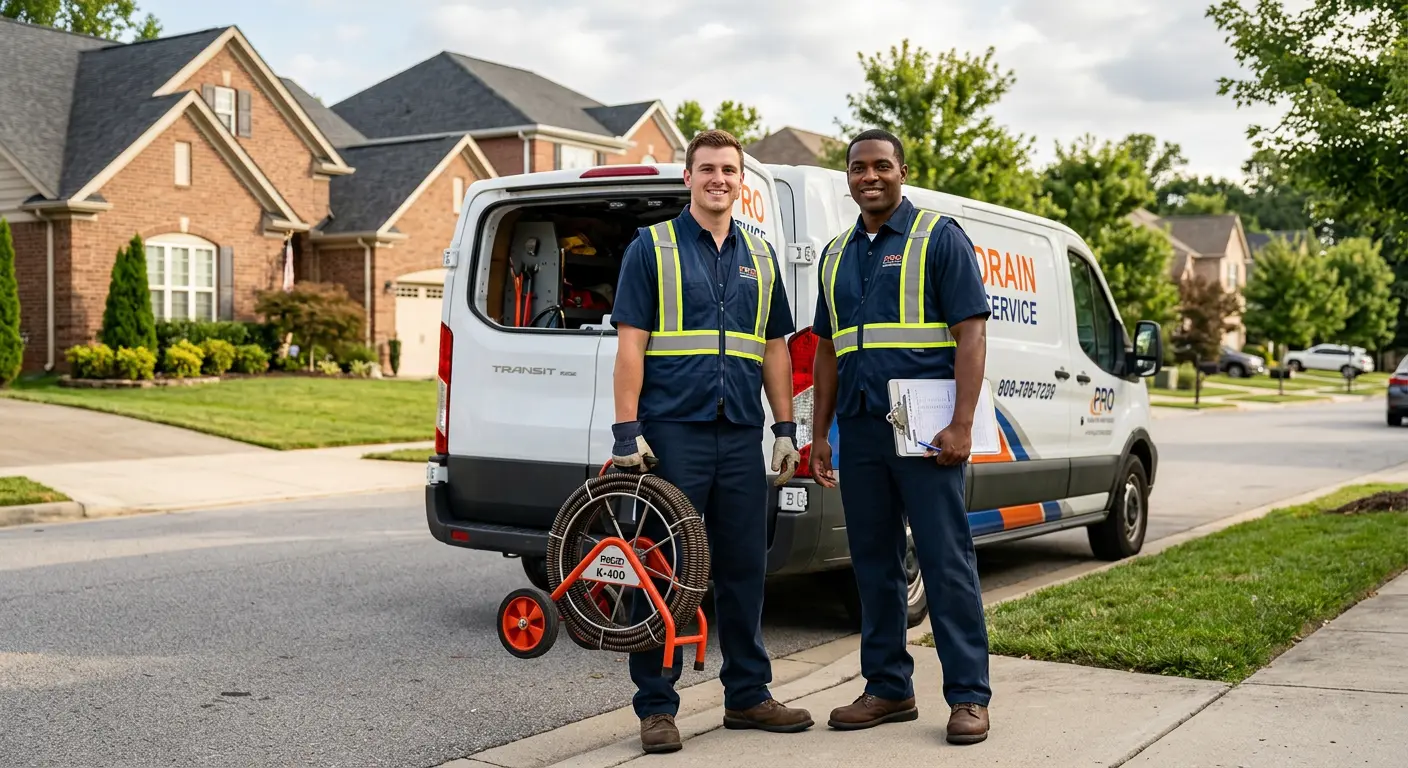 Sewer and drain service team with equipment ready for work in Egg Harbor