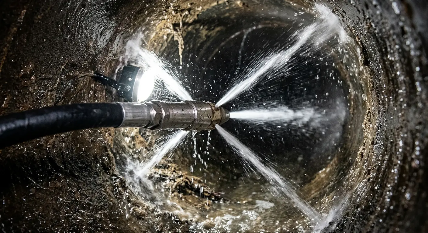 High-pressure hydro jetting nozzle cleaning sewer pipe for Storm Drain Cleaning in Egg Harbor